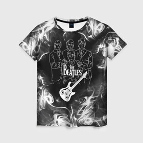 Женская футболка 3D с принтом The Beatles в городе Новоалтайск, 100% полиэфир ( синтетическое хлопкоподобное полотно) | прямой крой, круглый вырез горловины, длина до линии бедер | beatles | music | retro | rock | битлз | гитара | джон леннон | джордж харрисон | дым | логотипы групп | музыка | песни | пол маккартини | ретро | ринго старр | рок группа | рокерские | старый рок | черно белый