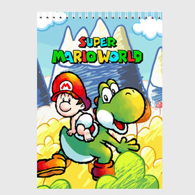 Скетчбук с принтом Baby Mario в городе Новоалтайск, 100% бумага
 | 48 листов, плотность листов — 100 г/м2, плотность картонной обложки — 250 г/м2. Листы скреплены сверху удобной пружинной спиралью | 16 bit | 16 бит | geek | island | snes | yoshi | марио | ретро