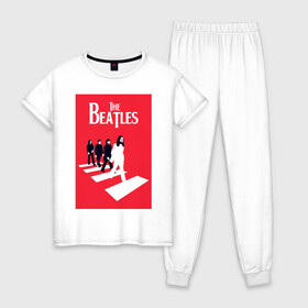 Женская пижама хлопок с принтом The Beatles в городе Новоалтайск, 100% хлопок | брюки и футболка прямого кроя, без карманов, на брюках мягкая резинка на поясе и по низу штанин | the beatles | великобритания | джон леннон | классика | легенды | музыка | пол маккартни | рок | рок группа