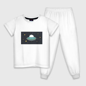 Детская пижама хлопок с принтом UFO в городе Новоалтайск, 100% хлопок |  брюки и футболка прямого кроя, без карманов, на брюках мягкая резинка на поясе и по низу штанин
 | звезды | космос | летающая тарелка | мерцание | метеориты