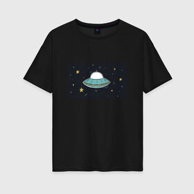 Женская футболка хлопок Oversize с принтом UFO в городе Новоалтайск, 100% хлопок | свободный крой, круглый ворот, спущенный рукав, длина до линии бедер
 | звезды | космос | летающая тарелка | мерцание | метеориты