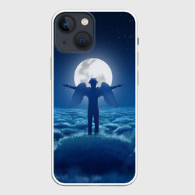 Чехол для iPhone 13 mini с принтом Ангел в городе Новоалтайск,  |  | tegunvteg | ангел | бог | звезды | космос | луна | небеса | ночное небо | облака | полнолуние | человек с крыльями