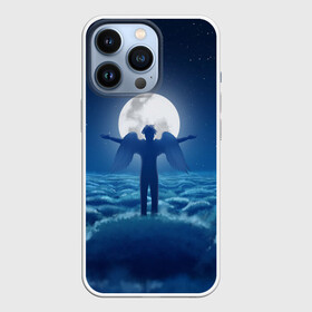 Чехол для iPhone 13 Pro с принтом Ангел в городе Новоалтайск,  |  | Тематика изображения на принте: tegunvteg | ангел | бог | звезды | космос | луна | небеса | ночное небо | облака | полнолуние | человек с крыльями