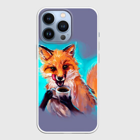 Чехол для iPhone 13 Pro с принтом Лиса с кофе в городе Новоалтайск,  |  | Тематика изображения на принте: fox | foxy | животное | звери | лиса | лисенок | лисичка | милая | рыжая | фокс
