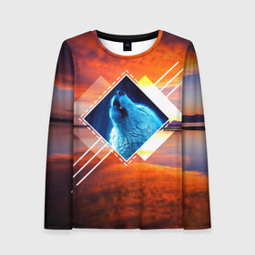 Женский лонгслив 3D с принтом WolfWave в городе Новоалтайск, 100% полиэстер | длинные рукава, круглый вырез горловины, полуприлегающий силуэт | animals | wolf | волк | волки | животные | звери | зверь | одиночество | одиночка | пёс | собака