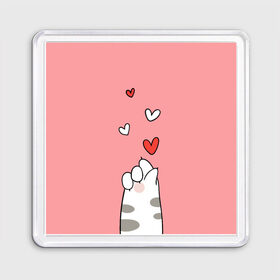 Магнит 55*55 с принтом Cat love в городе Новоалтайск, Пластик | Размер: 65*65 мм; Размер печати: 55*55 мм | 14 февряля | amor | kiss | love | love you | my love | valentine | валентин | люблю | любовь | отношения | пара | поцелуй | я люблю