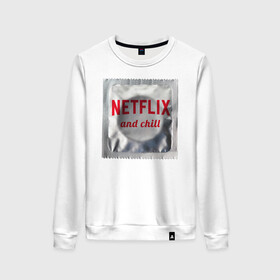 Женский свитшот хлопок с принтом Netflix and chill в городе Новоалтайск, 100% хлопок | прямой крой, круглый вырез, на манжетах и по низу широкая трикотажная резинка  | любовь | туфли