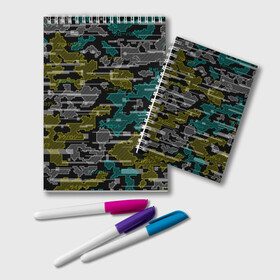Блокнот с принтом Futuristic Camo в городе Новоалтайск, 100% бумага | 48 листов, плотность листов — 60 г/м2, плотность картонной обложки — 250 г/м2. Листы скреплены удобной пружинной спиралью. Цвет линий — светло-серый
 | cyberpunk | glitch | глитч | камуфляж | киберпанк | футуристичный