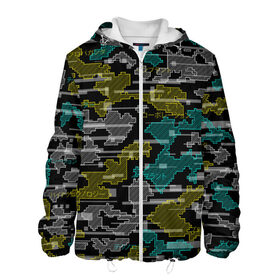 Мужская куртка 3D с принтом Futuristic Camo в городе Новоалтайск, ткань верха — 100% полиэстер, подклад — флис | прямой крой, подол и капюшон оформлены резинкой с фиксаторами, два кармана без застежек по бокам, один большой потайной карман на груди. Карман на груди застегивается на липучку | cyberpunk | glitch | глитч | камуфляж | киберпанк | футуристичный