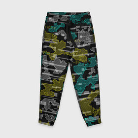 Детские брюки 3D с принтом Futuristic Camo в городе Новоалтайск, 100% полиэстер | манжеты по низу, эластичный пояс регулируется шнурком, по бокам два кармана без застежек, внутренняя часть кармана из мелкой сетки | cyberpunk | glitch | глитч | камуфляж | киберпанк | футуристичный