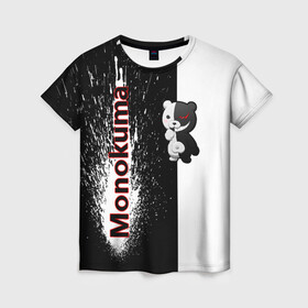 Женская футболка 3D с принтом Monokuma в городе Новоалтайск, 100% полиэфир ( синтетическое хлопкоподобное полотно) | прямой крой, круглый вырез горловины, длина до линии бедер | monokuma | игра | медведь | монокума | плюшевый | робот