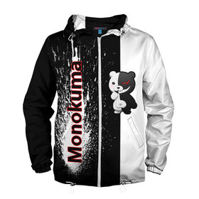 Мужская ветровка 3D с принтом Monokuma в городе Новоалтайск, 100% полиэстер | подол и капюшон оформлены резинкой с фиксаторами, два кармана без застежек по бокам, один потайной карман на груди | Тематика изображения на принте: monokuma | игра | медведь | монокума | плюшевый | робот