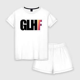 Женская пижама с шортиками хлопок с принтом GLHF Gradient в городе Новоалтайск, 100% хлопок | футболка прямого кроя, шорты свободные с широкой мягкой резинкой | asiimov | asimov | beast | counter | counter strike | cs | easy | ez | gg | ggwp | global | go | gradient | howl | hyper | kill | offensive | one | shot | smoke | strike | азимов | вой | градиент | зверь | контра | лого | логотип 