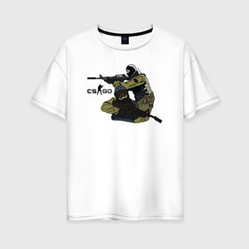 Женская футболка хлопок Oversize с принтом CSGO в городе Новоалтайск, 100% хлопок | свободный крой, круглый ворот, спущенный рукав, длина до линии бедер
 | counter strike | counter strike global offensive | cs go | logo game | автомат | армия | арт | бойцы | военные | войнушка | игра | контр страйк | контрстрайк | кс го | логотипы игр | оружие | парни | пацанские | скоростной зверь | 
