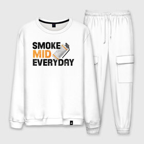 Мужской костюм хлопок с принтом Smoke Mid Everyday в городе Новоалтайск, 100% хлопок | на свитшоте круглая горловина, мягкая резинка по низу. Брюки заужены к низу, на них два вида карманов: два “обычных” по бокам и два объемных, с клапанами, расположенные ниже линии бедра. Брюки с мягкой трикотажной резинкой на поясе и по низу штанин. В поясе для дополнительного комфорта — широкие завязки | asiimov | asimov | beast | counter | counter strike | cs | easy | ez | gg | ggwp | global | go | gradient | howl | hyper | mem | meme | memes | offensive | smoke | strike | азимов | вой | градиент | зверь | контра | лого | логотип