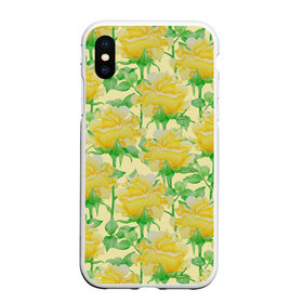 Чехол для iPhone XS Max матовый Желтые розы на желтом фоне: в городе Новоалтайск, Силикон | Область печати: задняя сторона чехла, без боковых панелей | 8 марта | flowers | summer | ботаническая иллюстрация | весна | желтый | зеленый | лето | листья | любовь | праздник | принт | природа | растения | розы | цветы