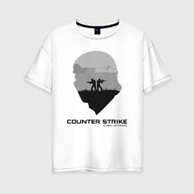Женская футболка хлопок Oversize с принтом CS GO Terrorist в городе Новоалтайск, 100% хлопок | свободный крой, круглый ворот, спущенный рукав, длина до линии бедер
 | counter strike | cs go | terrorist | контр страйк | кс го | террорист | шлем