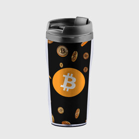 Термокружка-непроливайка с принтом BITCOIN в городе Новоалтайск, внутренняя часть — пищевой пластик, наружная часть — прозрачный пластик, между ними — полиграфическая вставка с рисунком | объем — 350 мл, герметичная крышка | bitcoin | btc | биткоин | валюта | деньги | криптовалюта