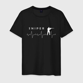 Мужская футболка хлопок с принтом Sniper Heartbeat Shooting CSGO в городе Новоалтайск, 100% хлопок | прямой крой, круглый вырез горловины, длина до линии бедер, слегка спущенное плечо. | astralis | awp | counter strike | cs go | cs go global offensive | cs:go | faze clan | hyper beast | team liquid | астралис | кс го | тим ликвид | фейз клан | хайпер бист