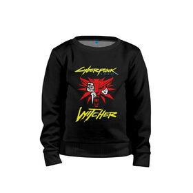 Детский свитшот хлопок с принтом Cyberpunk 2077 Ведьмак. в городе Новоалтайск, 100% хлопок | круглый вырез горловины, эластичные манжеты, пояс и воротник | cd project red | cyberpunk 2077 | keanu reeves | samurai | the witcher | ведьмак | киану ривз | киберпанк 2077 | самураи