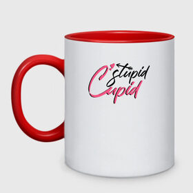 Кружка двухцветная с принтом Stupid cupid в городе Новоалтайск, керамика | объем — 330 мл, диаметр — 80 мм. Цветная ручка и кайма сверху, в некоторых цветах — вся внутренняя часть | 14 февраля | antivalentin | love | valentin | антивалентин | антивалентинка | день святого  валентина | купидон | любовь | подарок