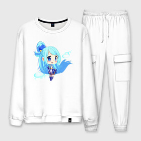 Мужской костюм хлопок с принтом Aqua Chibi в городе Новоалтайск, 100% хлопок | на свитшоте круглая горловина, мягкая резинка по низу. Брюки заужены к низу, на них два вида карманов: два “обычных” по бокам и два объемных, с клапанами, расположенные ниже линии бедра. Брюки с мягкой трикотажной резинкой на поясе и по низу штанин. В поясе для дополнительного комфорта — широкие завязки | aqua | chibi | аква | аниме | аниме девушка | богиня благословляет этот прекрасный мир | чиби