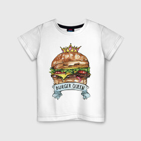 Детская футболка хлопок с принтом Burger queen в городе Новоалтайск, 100% хлопок | круглый вырез горловины, полуприлегающий силуэт, длина до линии бедер | burger | burger queen | бургер | бургер с короной | еда