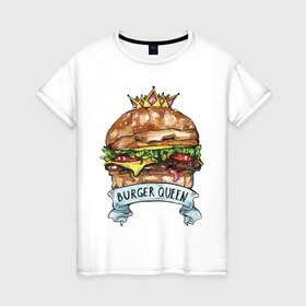 Женская футболка хлопок с принтом Burger queen в городе Новоалтайск, 100% хлопок | прямой крой, круглый вырез горловины, длина до линии бедер, слегка спущенное плечо | burger | burger queen | бургер | бургер с короной | еда
