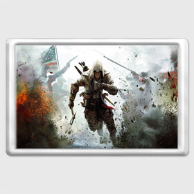 Магнит 45*70 с принтом Assassin’s Creed 3 в городе Новоалтайск, Пластик | Размер: 78*52 мм; Размер печати: 70*45 | Тематика изображения на принте: black flag | brotherhood | chronicles | creed | game | origins | revelations | rogue | syndicate | unity | valhalla | альтаир | ассасин | игры | кинжал | пираты