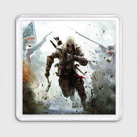 Магнит 55*55 с принтом Assassin’s Creed 3 в городе Новоалтайск, Пластик | Размер: 65*65 мм; Размер печати: 55*55 мм | Тематика изображения на принте: black flag | brotherhood | chronicles | creed | game | origins | revelations | rogue | syndicate | unity | valhalla | альтаир | ассасин | игры | кинжал | пираты