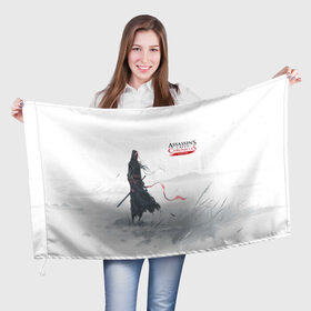 Флаг 3D с принтом ASSASSIN`S CREED в городе Новоалтайск, 100% полиэстер | плотность ткани — 95 г/м2, размер — 67 х 109 см. Принт наносится с одной стороны | Тематика изображения на принте: black flag | brotherhood | chronicles | creed | game | origins | revelations | rogue | syndicate | unity | valhalla | альтаир | ассасин | игры | кинжал | пираты