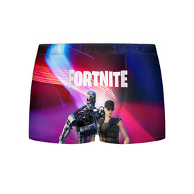 Мужские трусы 3D с принтом T-800 & Sara Connor FORTNITE в городе Новоалтайск, 50% хлопок, 50% полиэстер | классическая посадка, на поясе мягкая тканевая резинка | fortnite | конер | коннор | конор | конэр | сара | сарра | т 800 | т800 | терминатор | фортнайт