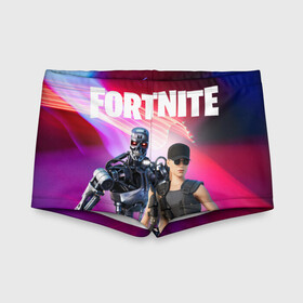 Детские купальные плавки 3D с принтом T-800 & Sara Connor FORTNITE в городе Новоалтайск, Полиэстер 85%, Спандекс 15% | Слитный крой, подклад по переду изделия, узкие бретели | fortnite | конер | коннор | конор | конэр | сара | сарра | т 800 | т800 | терминатор | фортнайт