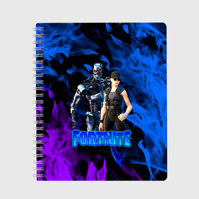 Тетрадь с принтом Fortnite T-800 Sarah в городе Новоалтайск, 100% бумага | 48 листов, плотность листов — 60 г/м2, плотность картонной обложки — 250 г/м2. Листы скреплены сбоку удобной пружинной спиралью. Уголки страниц и обложки скругленные. Цвет линий — светло-серый
 | fortnite | heroes | logo game | marshmallow | marshmello | sarah | sarah connor | t 800 | terminator | битва | бойцы | игра | карась | логотипы игр | маршмеллоу | персонажи игр | робот | сара коннор | терминатор | фортнайт