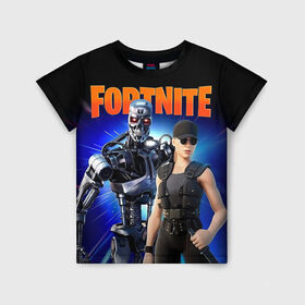 Детская футболка 3D с принтом Fortnite терминатор в городе Новоалтайск, 100% гипоаллергенный полиэфир | прямой крой, круглый вырез горловины, длина до линии бедер, чуть спущенное плечо, ткань немного тянется | fortnite | t 800 | terminator | терминатор