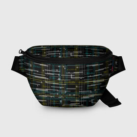 Поясная сумка 3D с принтом Cyberpunk Tartan в городе Новоалтайск, 100% полиэстер | плотная ткань, ремень с регулируемой длиной, внутри несколько карманов для мелочей, основное отделение и карман с обратной стороны сумки застегиваются на молнию | cyberpunk | glitch | глитч | киберпанк | клетка | матрица | узор | футуристичный | шотландка