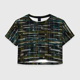 Женская футболка Crop-top 3D с принтом Cyberpunk Tartan в городе Новоалтайск, 100% полиэстер | круглая горловина, длина футболки до линии талии, рукава с отворотами | cyberpunk | glitch | глитч | киберпанк | клетка | матрица | узор | футуристичный | шотландка