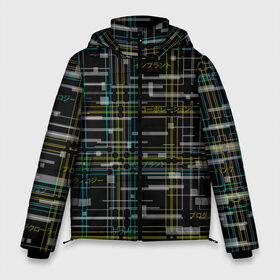Мужская зимняя куртка 3D с принтом Cyberpunk Tartan в городе Новоалтайск, верх — 100% полиэстер; подкладка — 100% полиэстер; утеплитель — 100% полиэстер | длина ниже бедра, свободный силуэт Оверсайз. Есть воротник-стойка, отстегивающийся капюшон и ветрозащитная планка. 

Боковые карманы с листочкой на кнопках и внутренний карман на молнии. | Тематика изображения на принте: cyberpunk | glitch | глитч | киберпанк | клетка | матрица | узор | футуристичный | шотландка