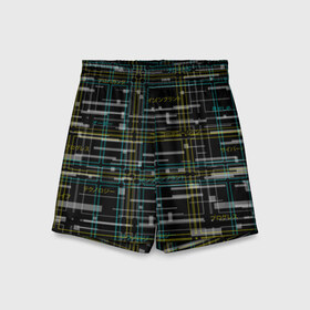 Детские спортивные шорты 3D с принтом Cyberpunk Tartan в городе Новоалтайск,  100% полиэстер
 | пояс оформлен широкой мягкой резинкой, ткань тянется
 | cyberpunk | glitch | глитч | киберпанк | клетка | матрица | узор | футуристичный | шотландка
