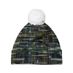 Шапка 3D c помпоном с принтом Cyberpunk Tartan в городе Новоалтайск, 100% полиэстер | универсальный размер, печать по всей поверхности изделия | cyberpunk | glitch | глитч | киберпанк | клетка | матрица | узор | футуристичный | шотландка