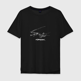 Мужская футболка хлопок Oversize с принтом Сотворение Адама X Cyberpunk в городе Новоалтайск, 100% хлопок | свободный крой, круглый ворот, “спинка” длиннее передней части | cyberpunk 2077 | искусство | киберанк 2077 | клинки богомола | коллаборация | оружие | прикол | сотворение адама