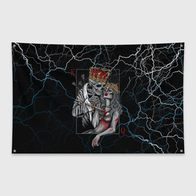 Флаг-баннер с принтом The Skull King and Queen в городе Новоалтайск, 100% полиэстер | размер 67 х 109 см, плотность ткани — 95 г/м2; по краям флага есть четыре люверса для крепления | art | gold skull | queen | skull king | the skull king and queen | арт | буби | дама | золотой череп | игральные карты | игроку | карты | кинжал | король | король и дама | король и королева | крести | любовь | он и она | пики | покер
