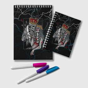 Блокнот с принтом The Skull King and Queen в городе Новоалтайск, 100% бумага | 48 листов, плотность листов — 60 г/м2, плотность картонной обложки — 250 г/м2. Листы скреплены удобной пружинной спиралью. Цвет линий — светло-серый
 | Тематика изображения на принте: art | gold skull | queen | skull king | the skull king and queen | арт | буби | дама | золотой череп | игральные карты | игроку | карты | кинжал | король | король и дама | король и королева | крести | любовь | он и она | пики | покер