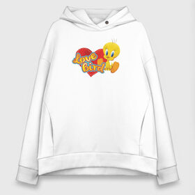 Женское худи Oversize хлопок с принтом Looney Tunes в городе Новоалтайск, френч-терри — 70% хлопок, 30% полиэстер. Мягкий теплый начес внутри —100% хлопок | боковые карманы, эластичные манжеты и нижняя кромка, капюшон на магнитной кнопке | 14 февраля | looney tunes | vdkimel | warner bros | день святого валентина