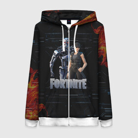 Женская толстовка 3D на молнии с принтом Fortnite - Terminator в городе Новоалтайск, 100% полиэстер | длина до линии бедра, манжеты и пояс оформлены мягкой тканевой резинкой, двухслойный капюшон со шнурком для регулировки, спереди молния, по бокам два кармана | chapter 2 | fortnite | fortnite 3 | fortnite terminator | sarah connor and terminator 800 | t 800 | t 800 fortnite | сара коннор | скин t 800 | скин терминатора | терминатор | терминатор т 800 | фортнайт | фортнайт глава 2 | фортнайт тер