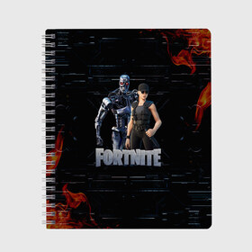 Тетрадь с принтом Fortnite - Terminator в городе Новоалтайск, 100% бумага | 48 листов, плотность листов — 60 г/м2, плотность картонной обложки — 250 г/м2. Листы скреплены сбоку удобной пружинной спиралью. Уголки страниц и обложки скругленные. Цвет линий — светло-серый
 | Тематика изображения на принте: chapter 2 | fortnite | fortnite 3 | fortnite terminator | sarah connor and terminator 800 | t 800 | t 800 fortnite | сара коннор | скин t 800 | скин терминатора | терминатор | терминатор т 800 | фортнайт | фортнайт глава 2 | фортнайт тер