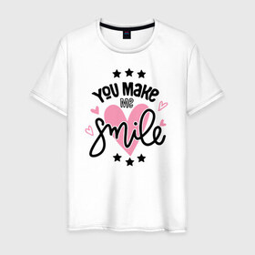 Мужская футболка хлопок с принтом You Make me Smile в городе Новоалтайск, 100% хлопок | прямой крой, круглый вырез горловины, длина до линии бедер, слегка спущенное плечо. | Тематика изображения на принте: 