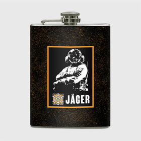 Фляга с принтом Jager в городе Новоалтайск, металлический корпус | емкость 0,22 л, размер 125 х 94 мм. Виниловая наклейка запечатывается полностью | jager | r6s | rainbow six siege | оперативник | персонаж | ягер