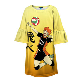 Детское платье 3D с принтом Fly High Haikyuu!! в городе Новоалтайск, 100% полиэстер | прямой силуэт, чуть расширенный к низу. Круглая горловина, на рукавах — воланы | Тематика изображения на принте: fly high | haikyu | haikyuu | jump | аниме персонажи | волейбол | иероглифы | кенма козуме | лети высоко | логотипы аниме | мяч | ринтаро | сатори | спортсмен | шоё хинато | японские