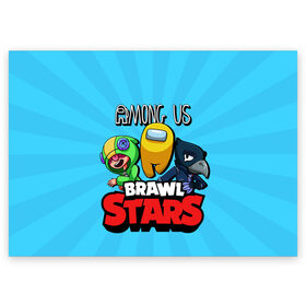Поздравительная открытка с принтом Among Us and Brawl Stars в городе Новоалтайск, 100% бумага | плотность бумаги 280 г/м2, матовая, на обратной стороне линовка и место для марки
 | among us | brawl | brawl stars | crewmate | crow | game | impostor | leon | logo | red | stars | sus | suspicious | амонг ac | амонгас | бравл старс | бравлы | ворон | игра | игры | импостер | космонавт | космос | крюмейт | леон | лого | логотип